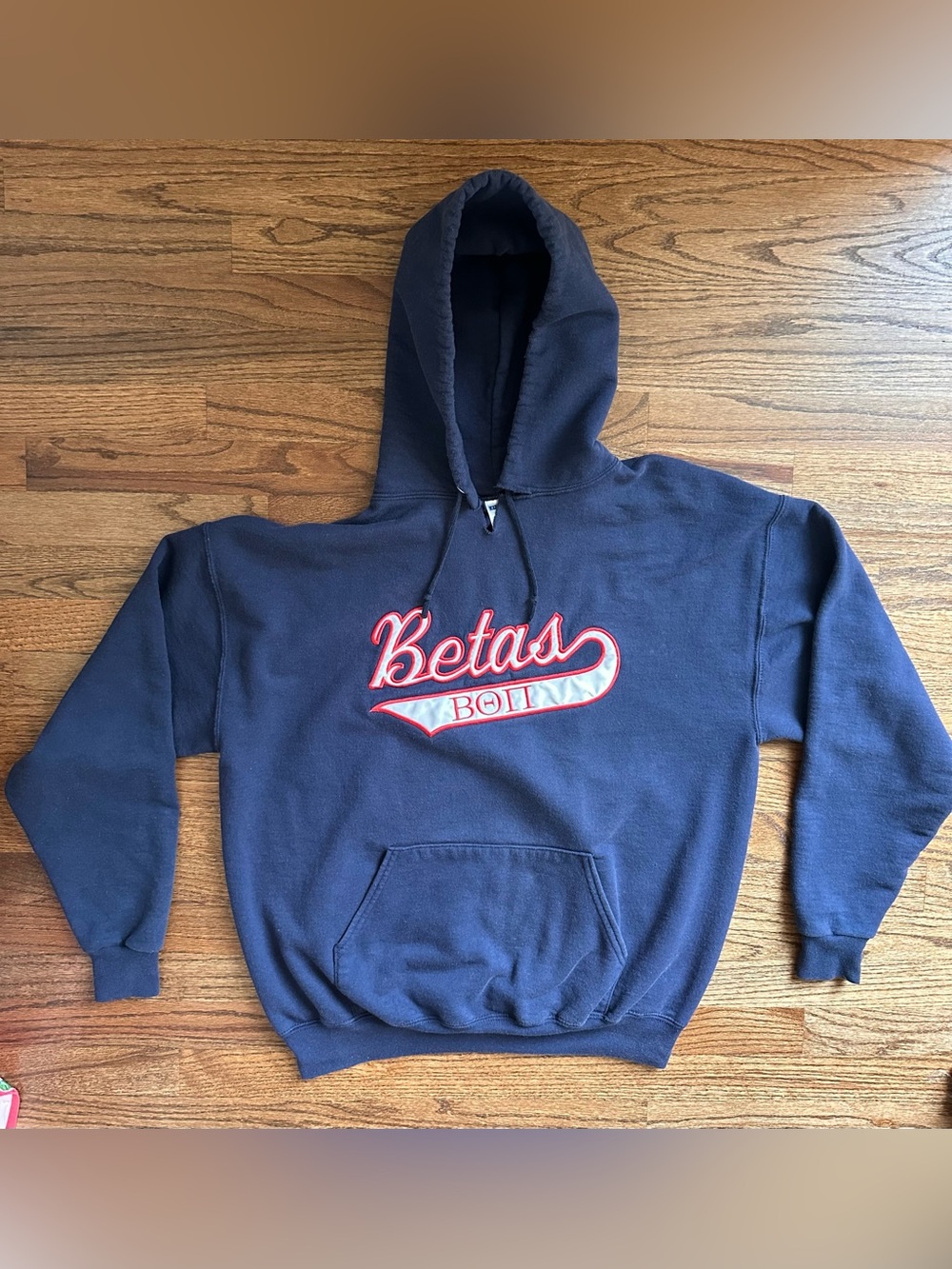 Vintage Navy Red Men's Beta Theta Pi Fraternity Embroidery Hoody Jerzees Size XL